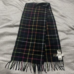 Coach Cashmere Scarf Women's Legacy Fringed Plaid Neck Wrap Black Base Tartan